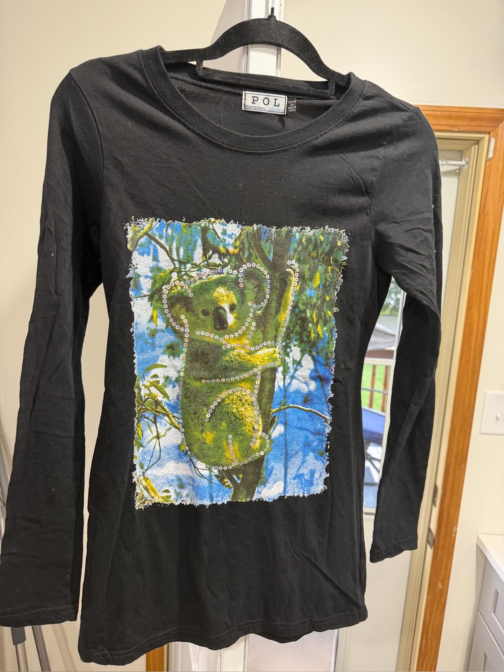 POL Black Long-Sleeve Top with Koala Graphic